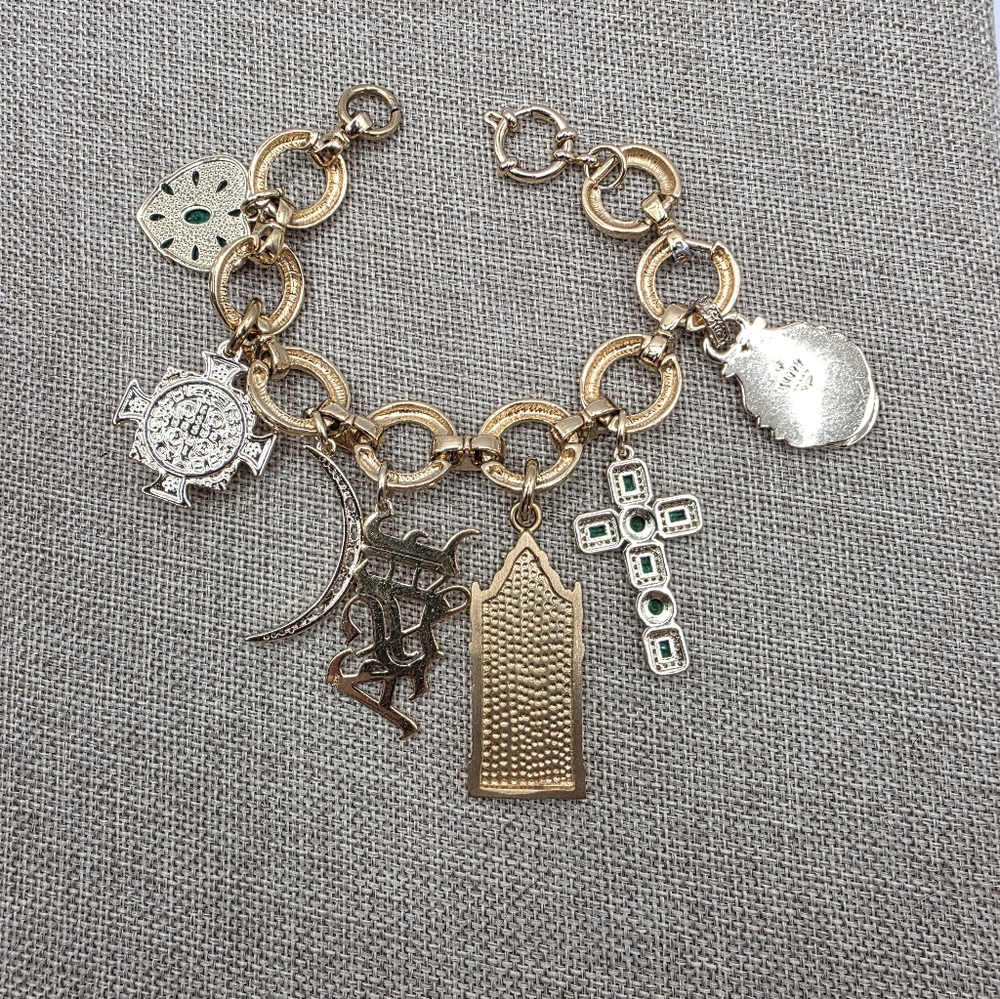 Rockstar In Rome Gold Charm Bracelet with Green Accents - Picture 3 of 3